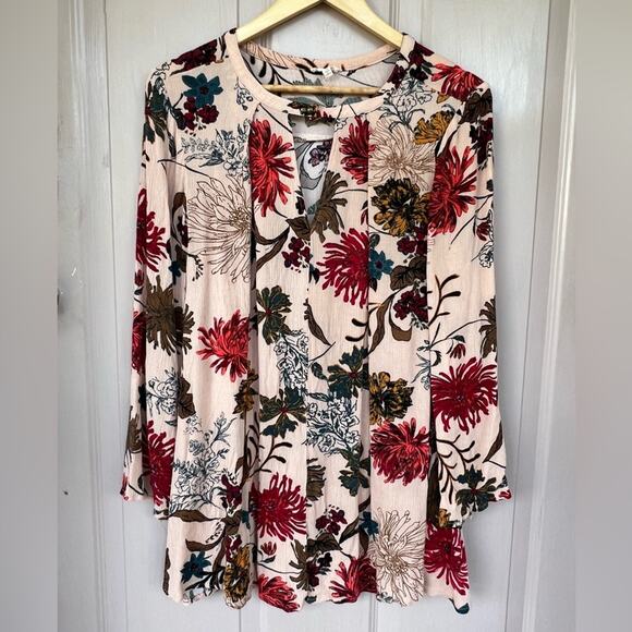 En Creme Stitch Fix Women's Pink Floral 3/4 Sleeve Tunic Blouse Medium - Picture 1 of 5